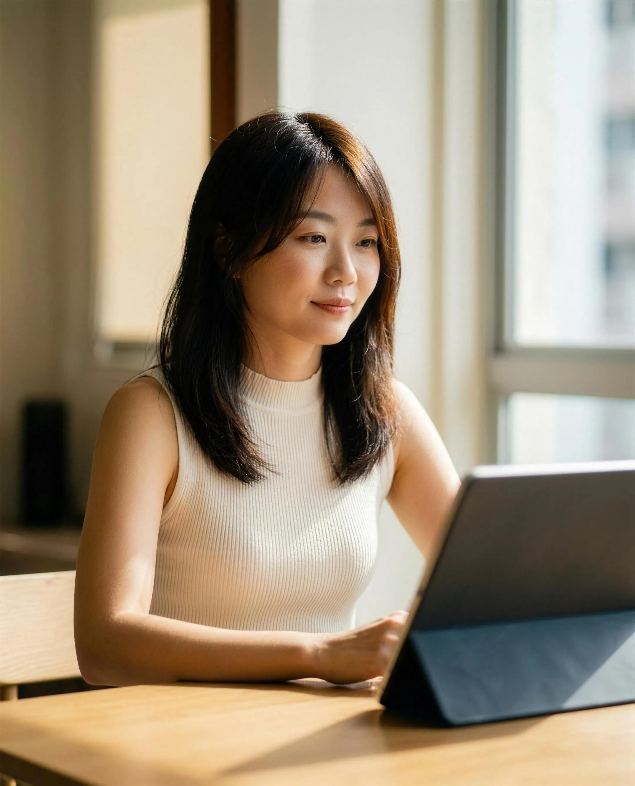 Woman reviewing loan application on her tablet